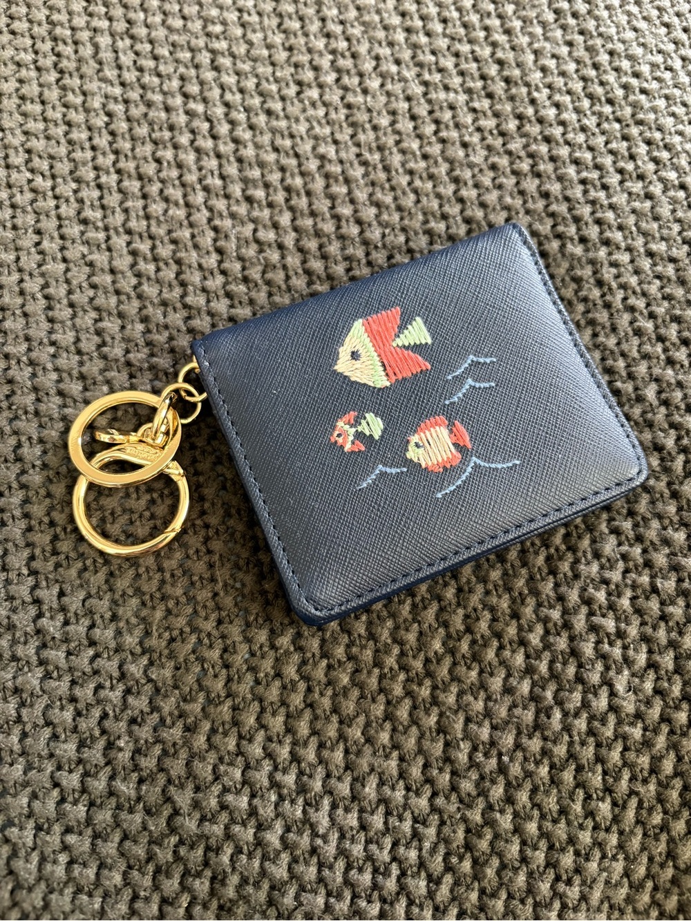 Spartina 449 Navy Leather Key & Card Holder with Colorful Fish Embroidery